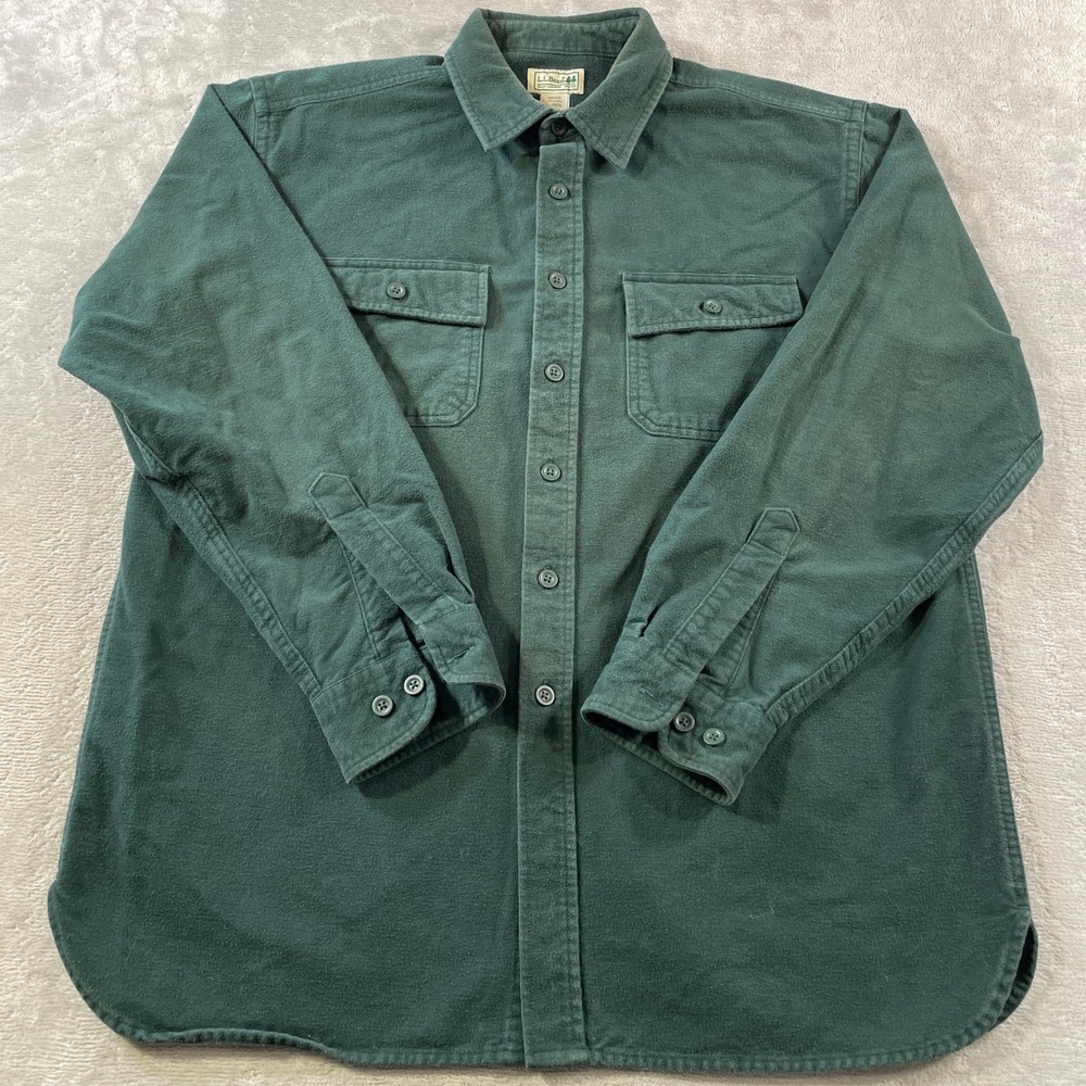 Vintage LL Bean Chamois Cloth Shirt Mens Large Green Outdoor Fall Heavy Holiday